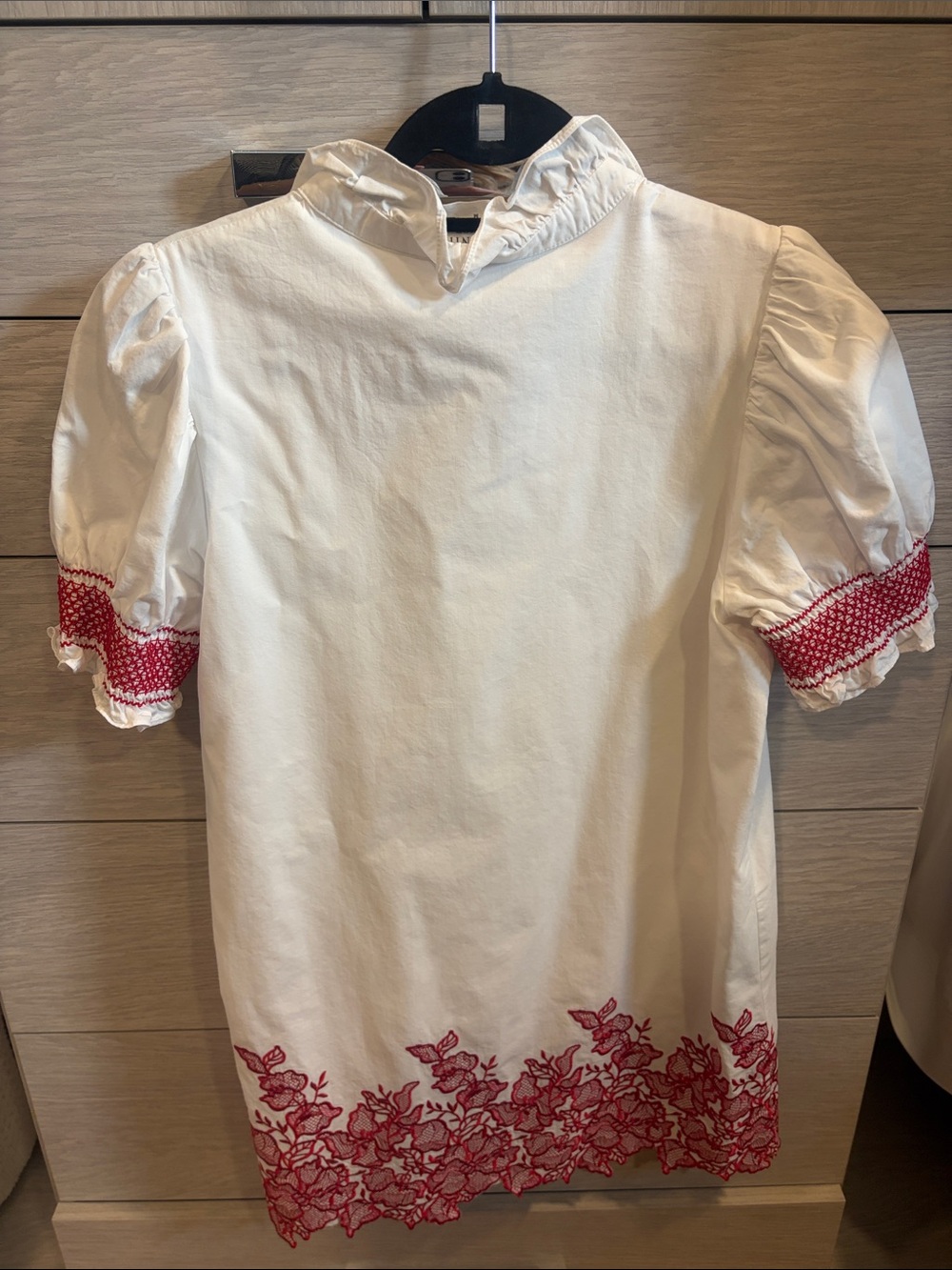 White Tunic Dress with Red Floral Embroidery - Picture 6 of 6